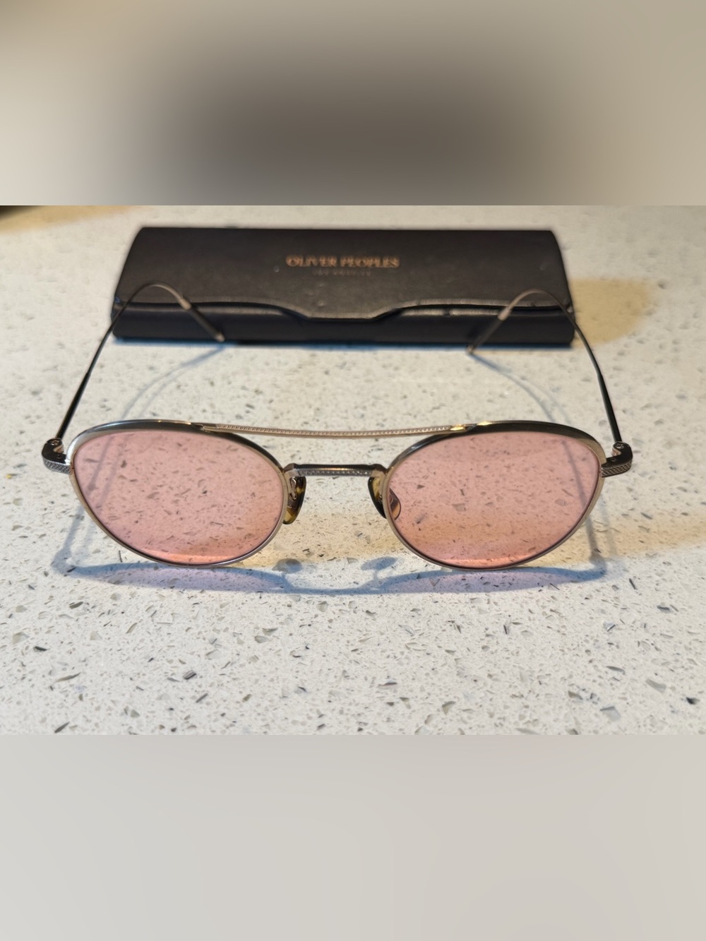 Oliver Peoples Takumi series 1 OV1275T Gold Frame Sunglasses with Pink Lenses